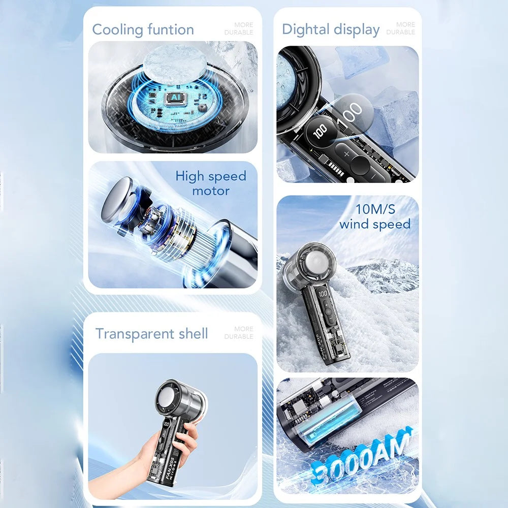 X05 100 Levels Handheld Turbine Fan Transparent Mecha Design Semiconductor Cold Compress Cooling Fan - Black - 4