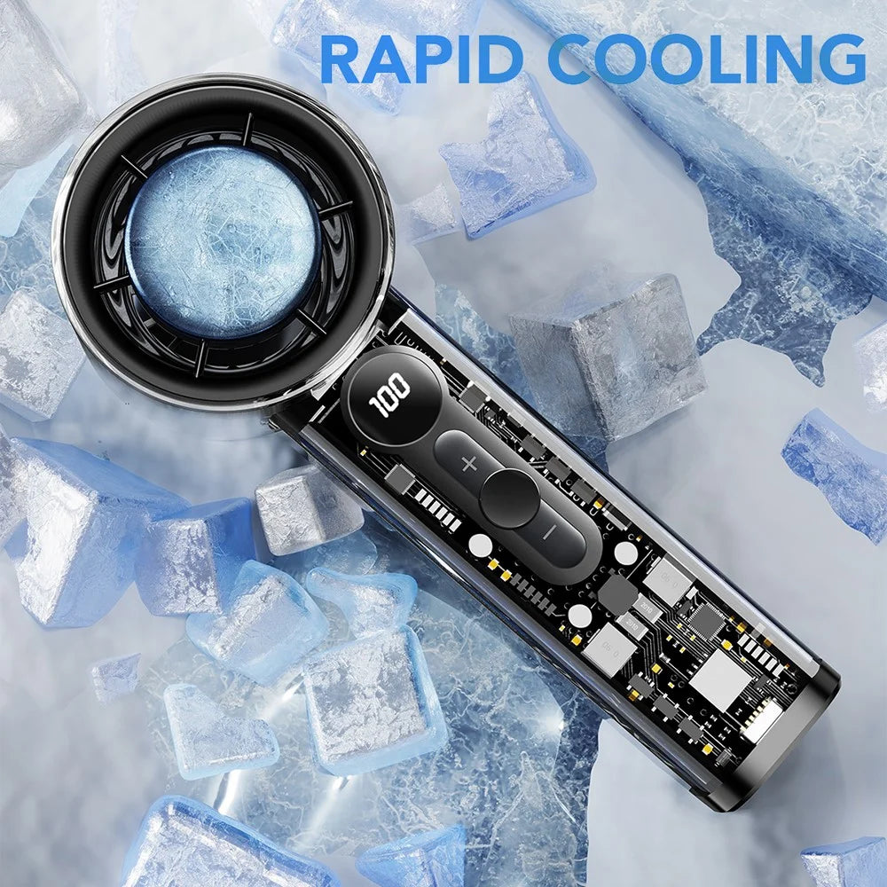 X05 100 Levels Handheld Turbine Fan Transparent Mecha Design Semiconductor Cold Compress Cooling Fan - Black - 6