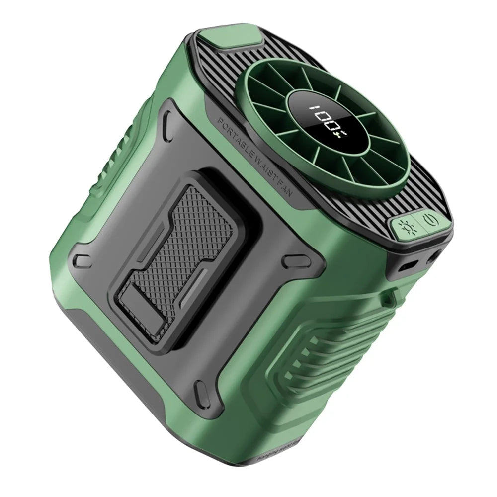 M360 100 Speeds Adjustable Waist Fan Digital Display Summer Portable Neck Fan with LED Light - Green - 1