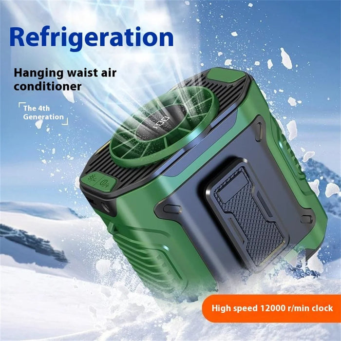 M360 100 Speeds Adjustable Waist Fan Digital Display Summer Portable Neck Fan with LED Light - Green - 2