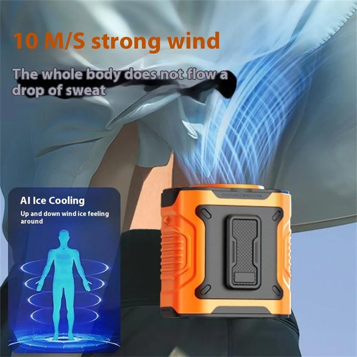 M360 100 Speeds Adjustable Waist Fan Digital Display Summer Portable Neck Fan with LED Light - Green - 5
