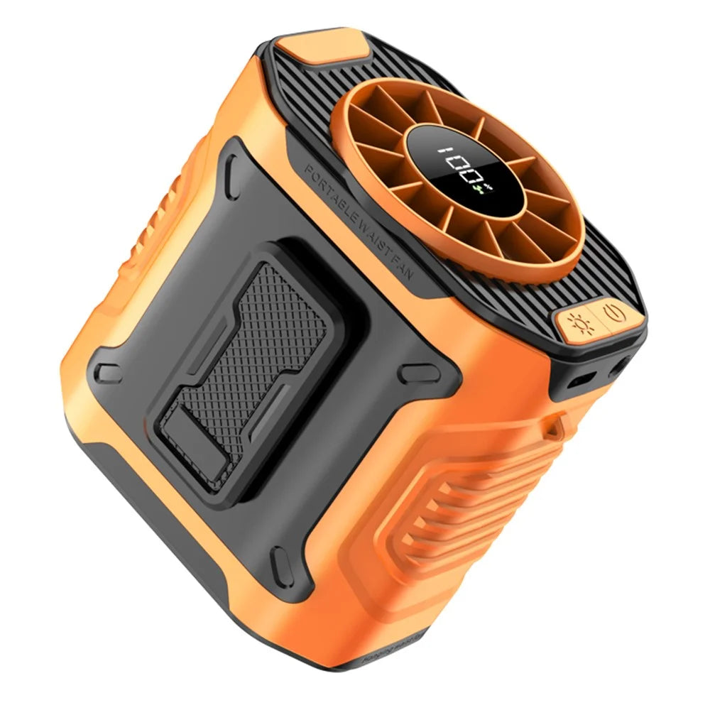 M360 High Speed Motor Waist Fan 100 Speeds Adjustable Digital Display Portable Neck Fan with LED Light - Orange - 1