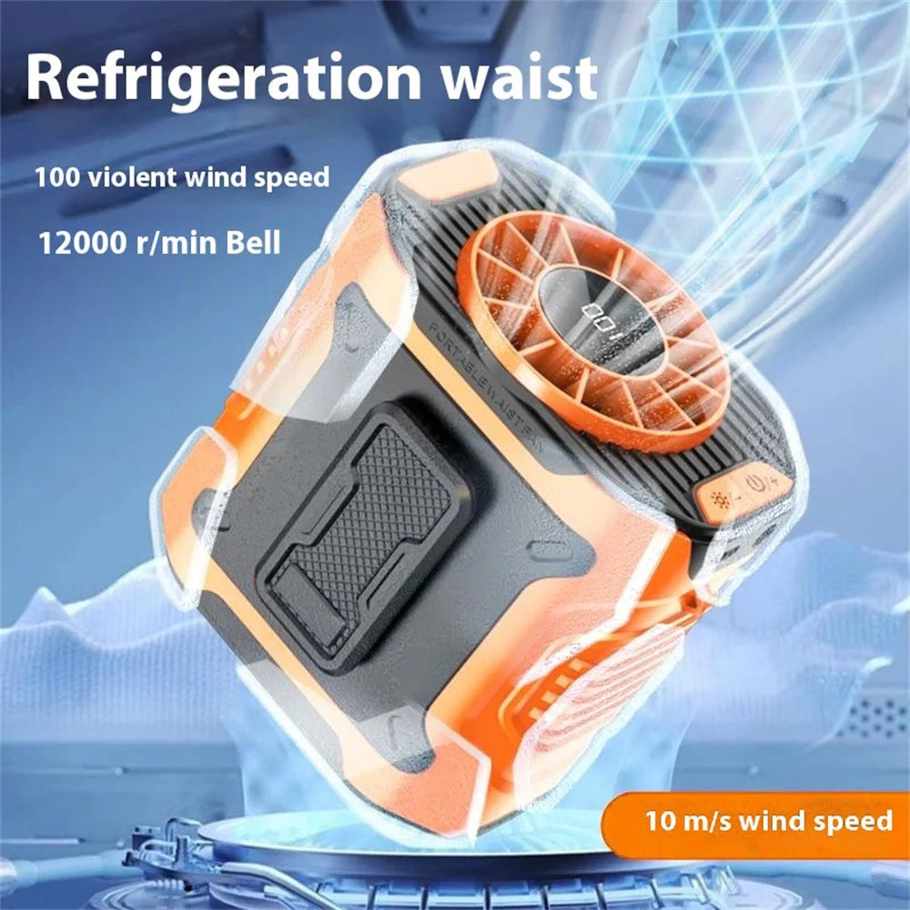 M360 High Speed Motor Waist Fan 100 Speeds Adjustable Digital Display Portable Neck Fan with LED Light - Orange - 2