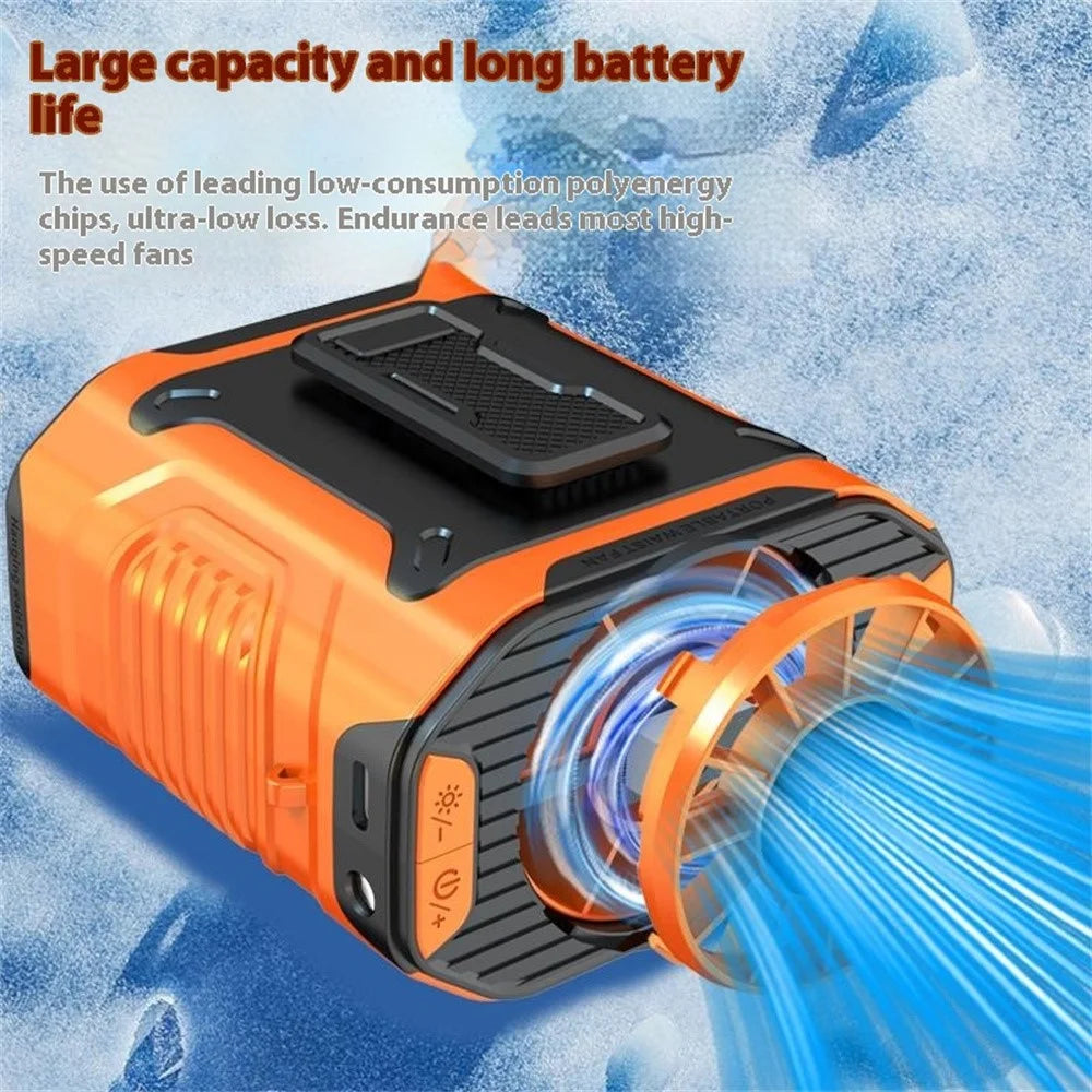 M360 High Speed Motor Waist Fan 100 Speeds Adjustable Digital Display Portable Neck Fan with LED Light - Orange - 4