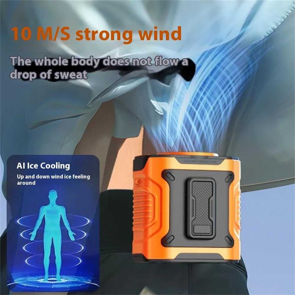 M360 High Speed Motor Waist Fan 100 Speeds Adjustable Digital Display Portable Neck Fan with LED Light - Orange - 5