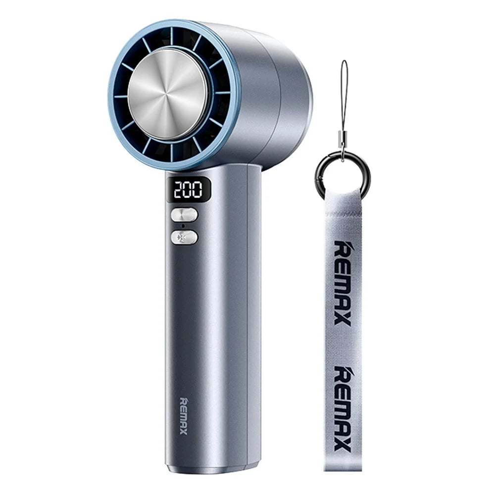 REMAX RS-SF12 Handheld High-Speed Fan with Strap Semiconductor Turbo Boost Digital Display Cooling Fan - Navy Blue - 1