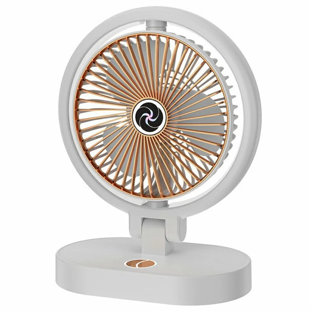 USB Rechargeable Desk Fan 4 Speeds Adjustable Cooling Fan with 3 Gears Night Light - White+Gold - 1