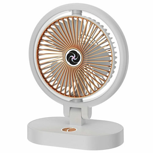 USB Rechargeable Desk Fan 4 Speeds Adjustable Cooling Fan with 3 Gears Night Light - White+Gold - 1