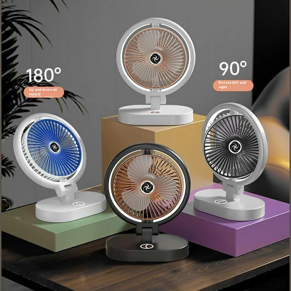 USB Rechargeable Desk Fan 4 Speeds Adjustable Cooling Fan with 3 Gears Night Light - White+Gold - 2