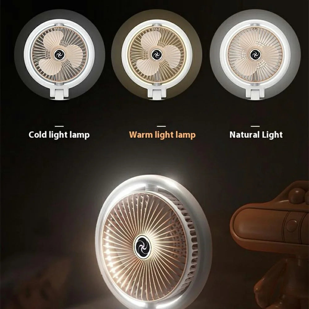 USB Rechargeable Desk Fan 4 Speeds Adjustable Cooling Fan with 3 Gears Night Light - White+Gold - 3