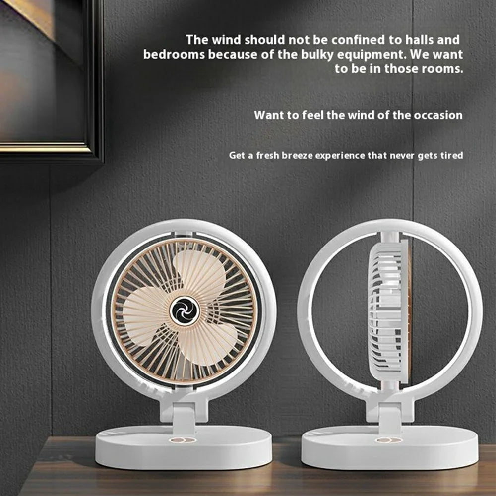 USB Rechargeable Desk Fan 4 Speeds Adjustable Cooling Fan with 3 Gears Night Light - White+Gold - 4