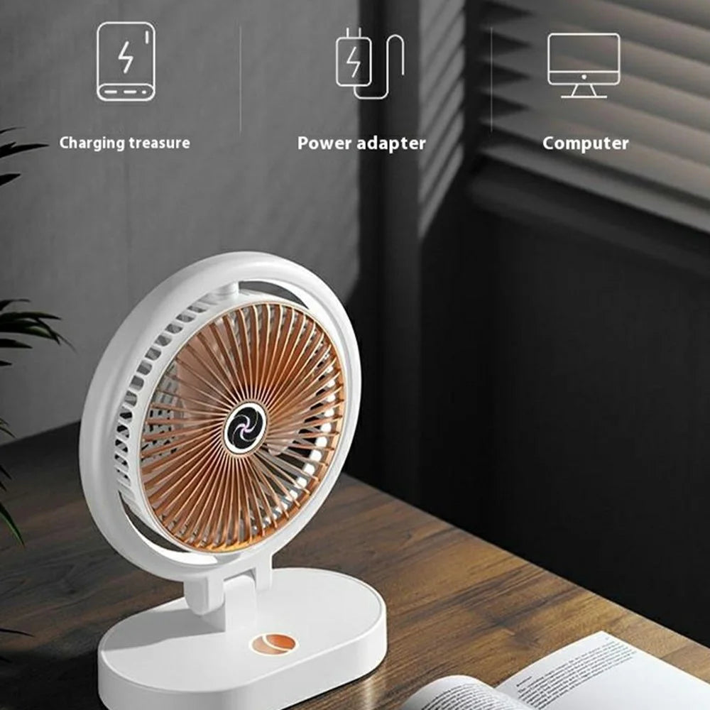 USB Rechargeable Desk Fan 4 Speeds Adjustable Cooling Fan with 3 Gears Night Light - White+Gold - 5