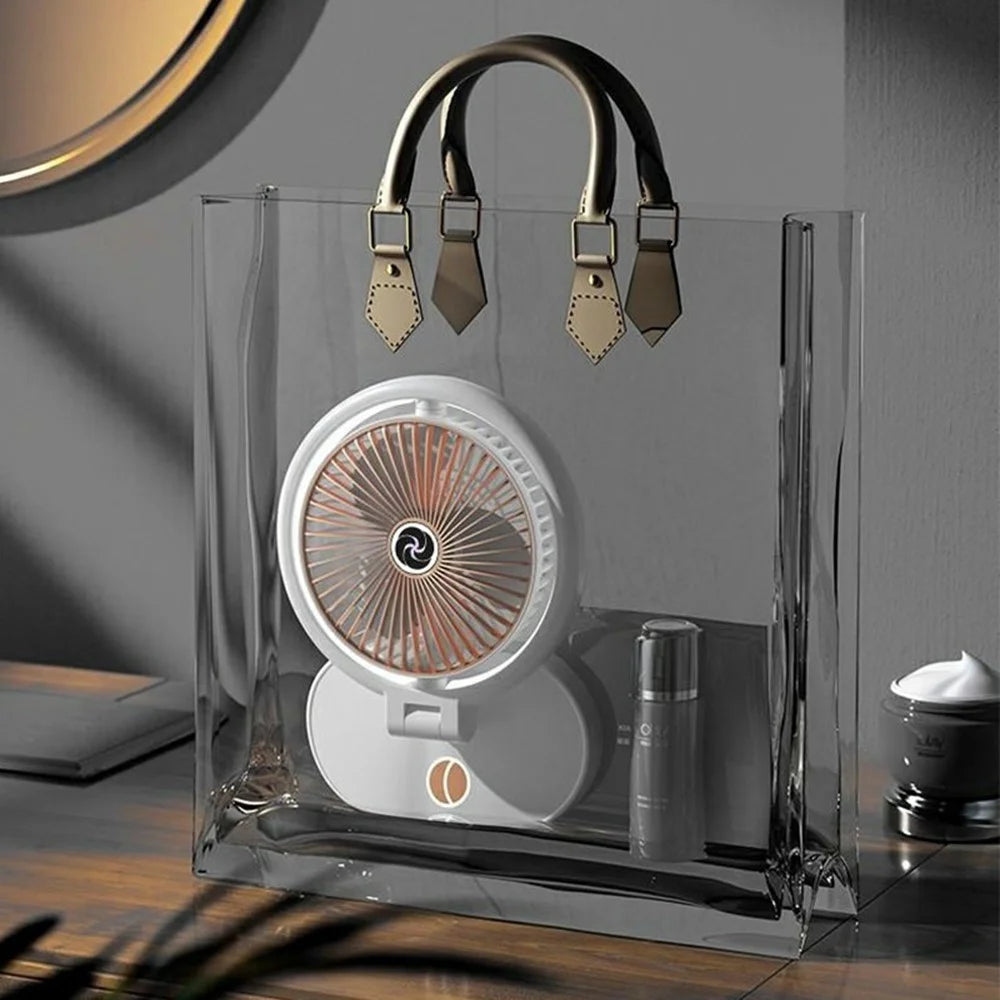 USB Rechargeable Desk Fan 4 Speeds Adjustable Cooling Fan with 3 Gears Night Light - White+Gold - 6