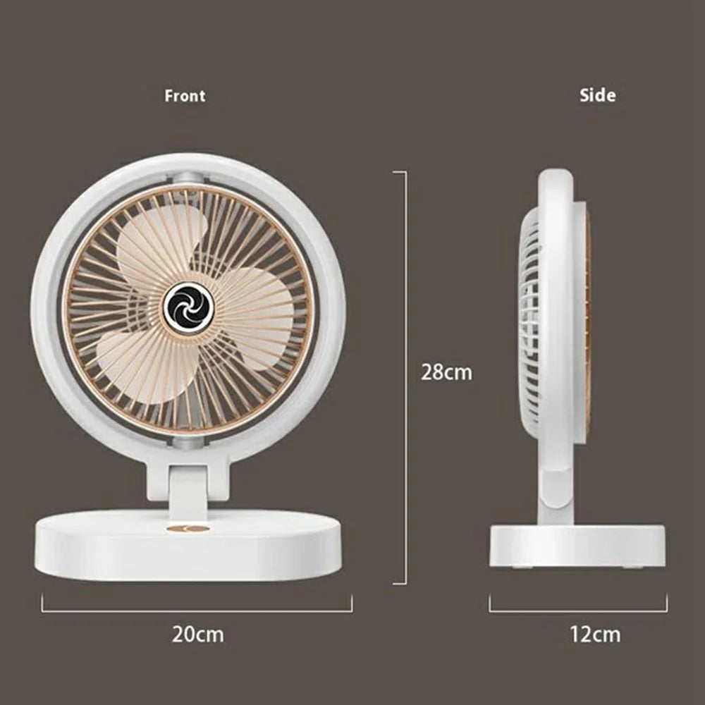 USB Rechargeable Desk Fan 4 Speeds Adjustable Cooling Fan with 3 Gears Night Light - White+Gold - 7