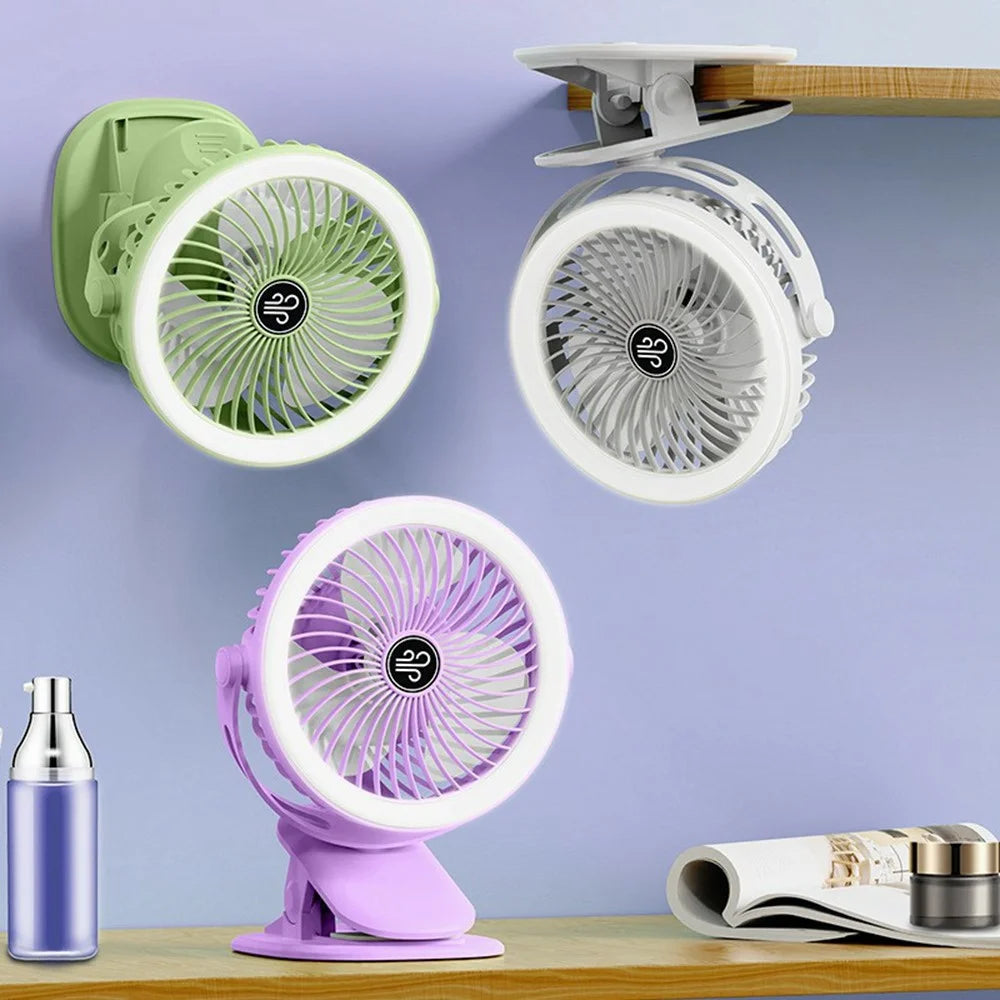 F006 Clip On Desk Fan with Night Light 3 Speeds Adjustable Portable Hanging Fan for Camping Office - White - 4