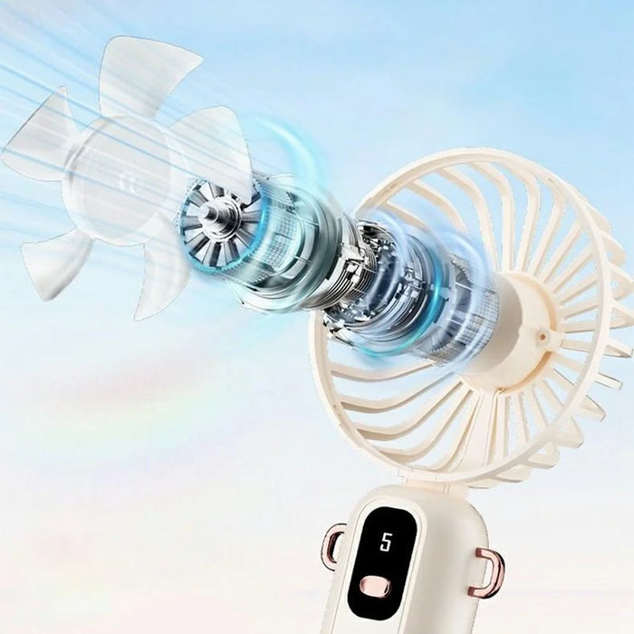 ZD01 LED Display Mini Handheld Fan 5 Speeds Adjustable Foldable Cooling Fan with Phone Holder - Beige - 4