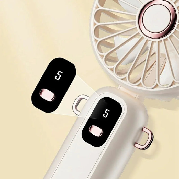 ZD01 LED Display Mini Handheld Fan 5 Speeds Adjustable Foldable Cooling Fan with Phone Holder - Beige - 5