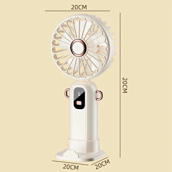 ZD01 LED Display Mini Handheld Fan 5 Speeds Adjustable Foldable Cooling Fan with Phone Holder - Beige - 7