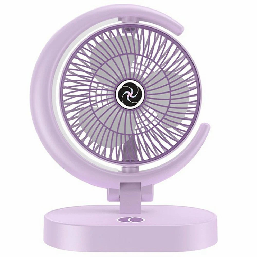 USB Rechargeable Foldable Desk Fan 4 Speeds Air Circulator Cooling Fan with Light - Purple - 1