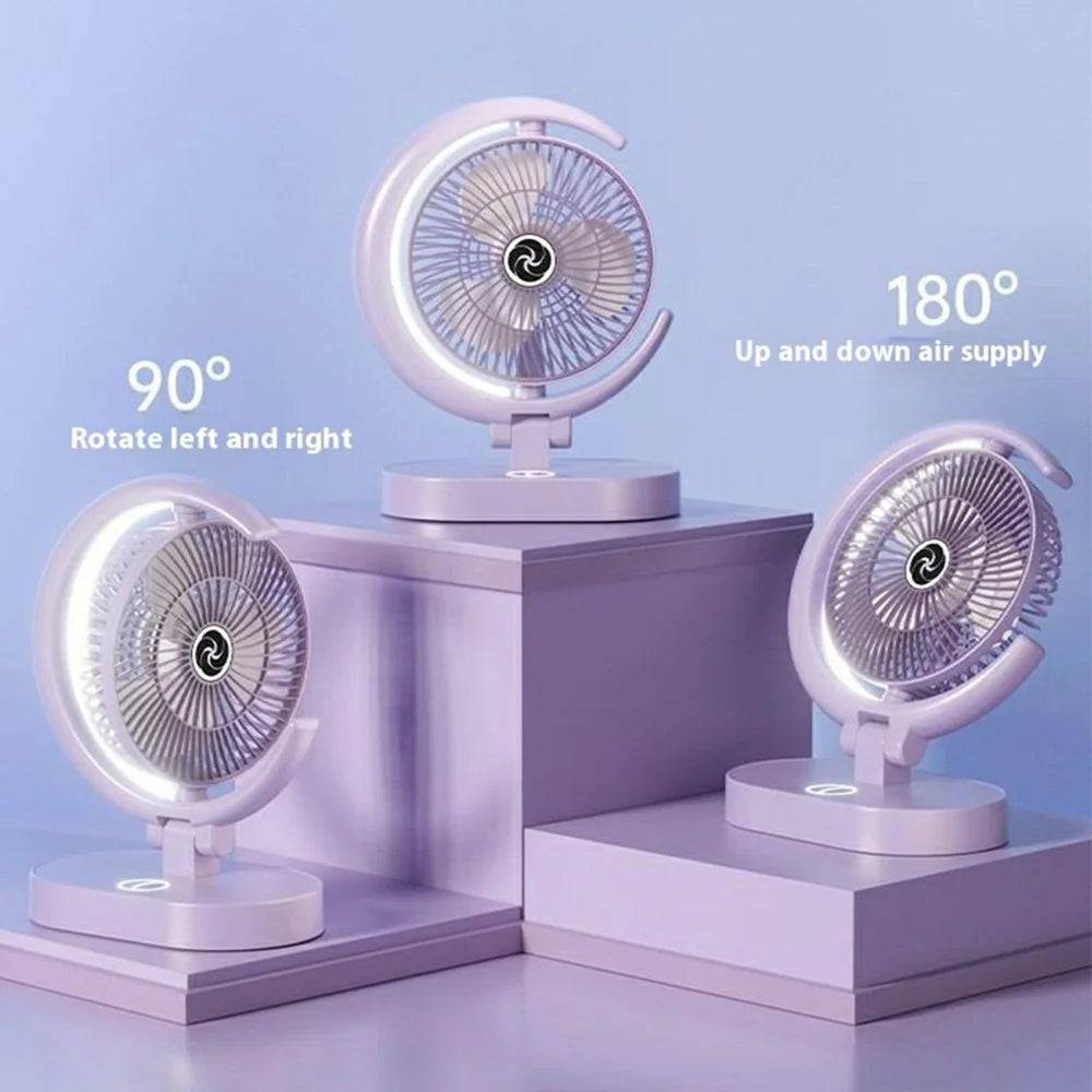 USB Rechargeable Foldable Desk Fan 4 Speeds Air Circulator Cooling Fan with Light - Purple - 2