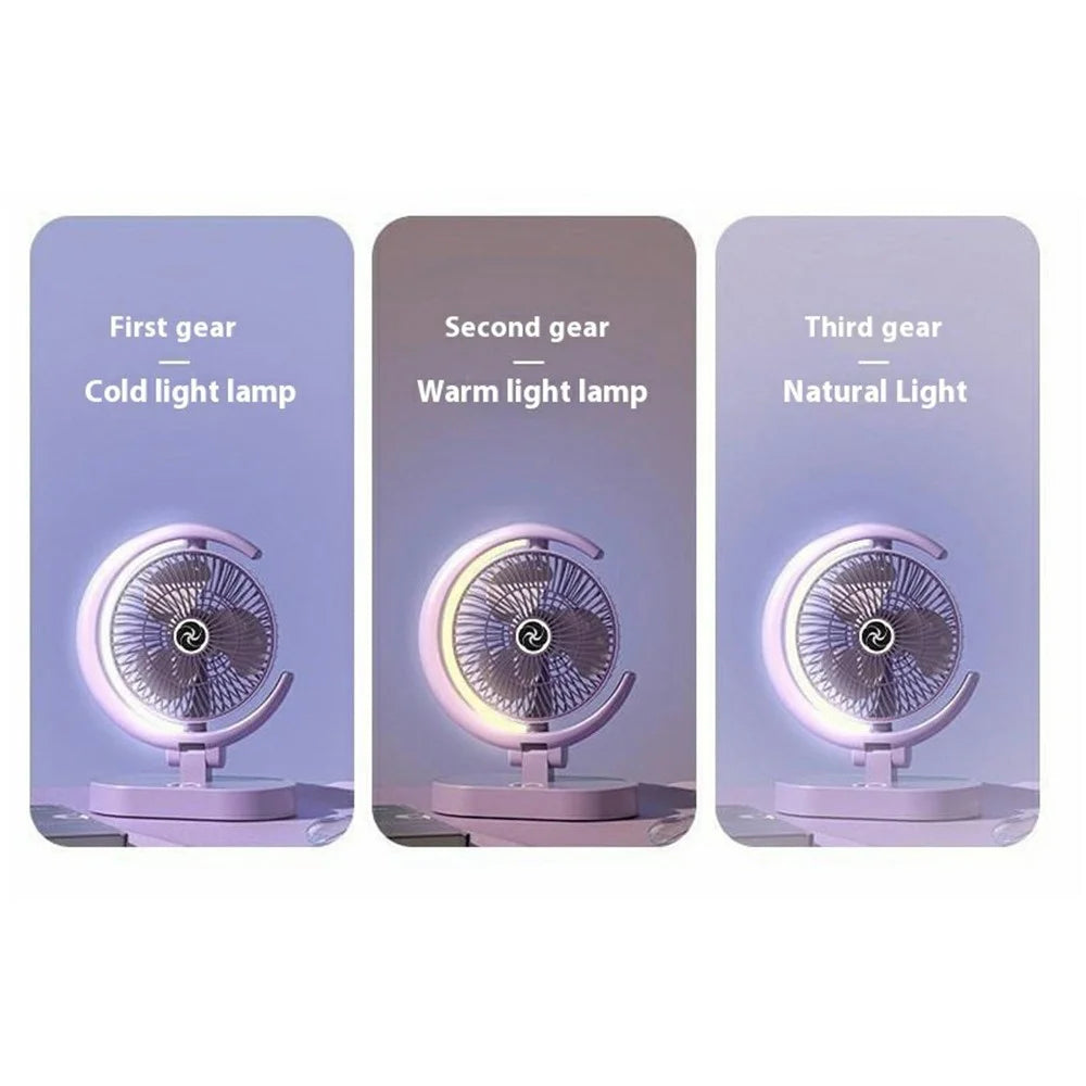 USB Rechargeable Foldable Desk Fan 4 Speeds Air Circulator Cooling Fan with Light - Purple - 3
