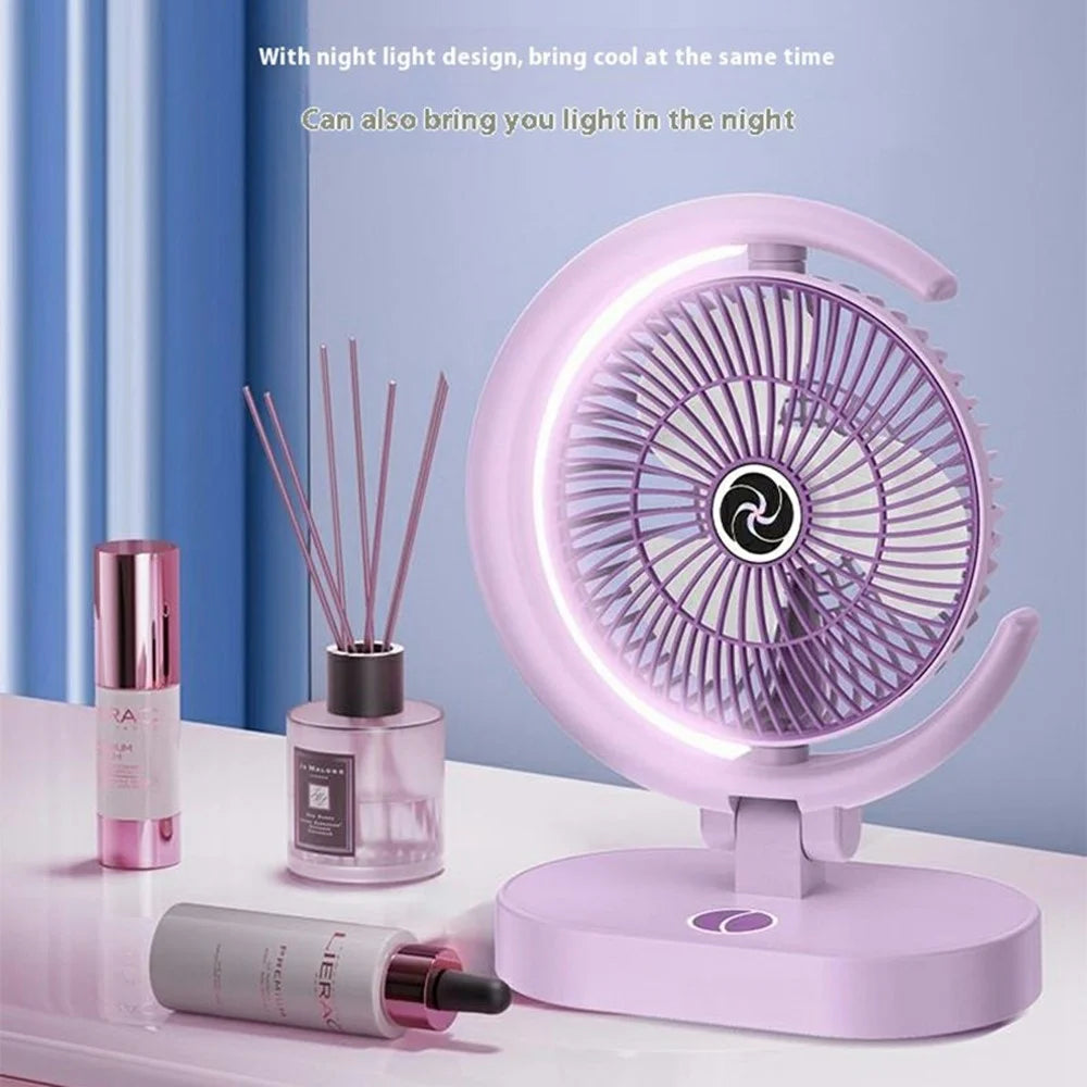 USB Rechargeable Foldable Desk Fan 4 Speeds Air Circulator Cooling Fan with Light - Purple - 4