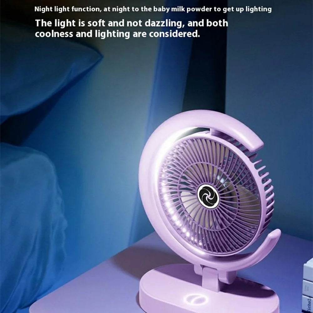USB Rechargeable Foldable Desk Fan 4 Speeds Air Circulator Cooling Fan with Light - Purple - 5