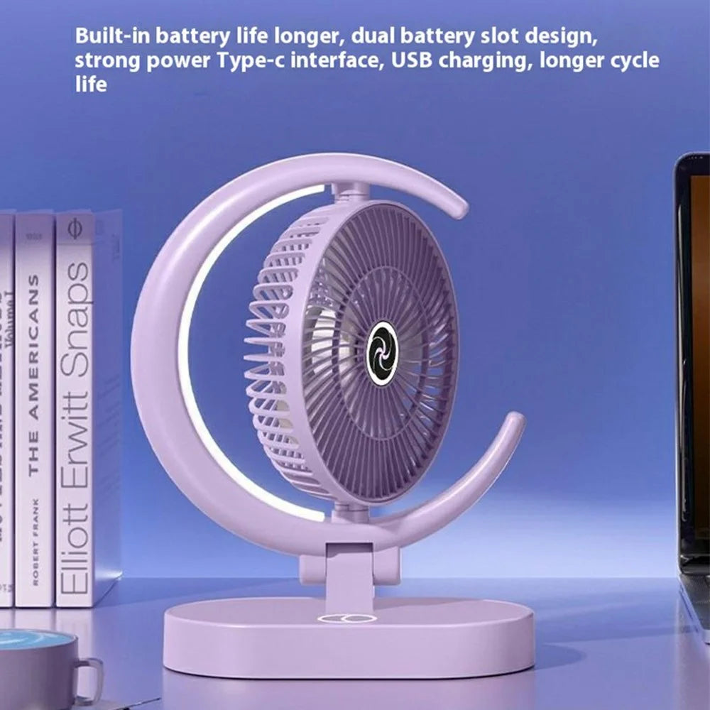 USB Rechargeable Foldable Desk Fan 4 Speeds Air Circulator Cooling Fan with Light - Purple - 6