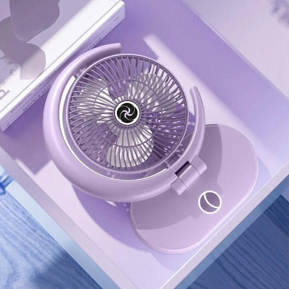 USB Rechargeable Foldable Desk Fan 4 Speeds Air Circulator Cooling Fan with Light - Purple - 7