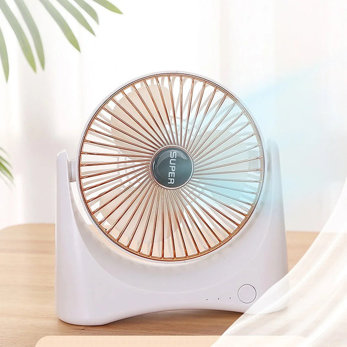 Portable Desktop Fan with U Shaped Base 3 Speeds Adjustable Quiet Cooling Fan for Home Office - White+Gold - 2