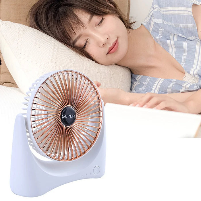 Portable Desktop Fan with U Shaped Base 3 Speeds Adjustable Quiet Cooling Fan for Home Office - White+Gold - 5