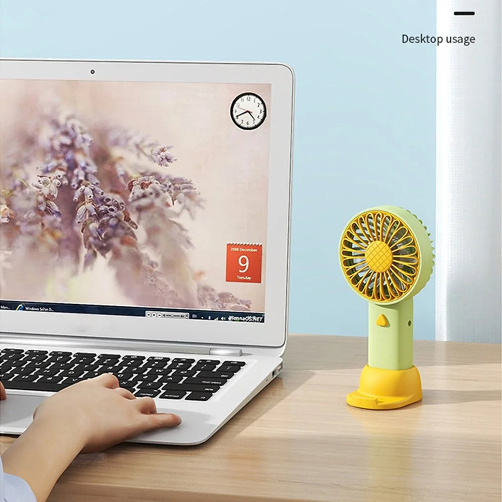F011 Sunflower Shape Mini Desk Fan Rechargeable Portable Cooling Fan with Phone Holder - Yellow - 2