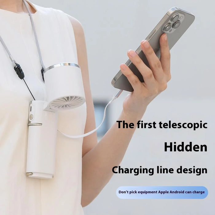 MF119 Handheld Fan with Retractable Cable Adjustable 100 Speeds USB Rechargeable Portable Cooling Fan - White - 6