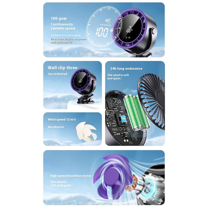 Desktop Fan 100 Speed Settings Circulation Cooling Fan Digital Display Turbo Wall Mounted Table Fan - Grey - 2