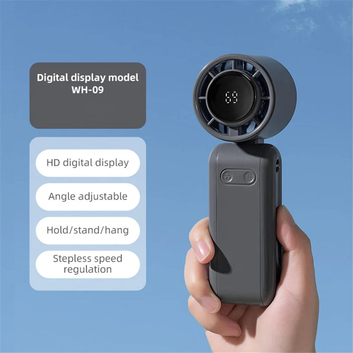 WH-09 100 Speeds Adjustable Rechargeable Handheld Fan Portable Digital Display Cooling Fan - Dark Grey - 2