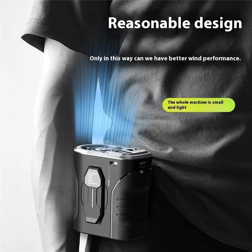 G10 Portable Waist Fan 5-Speed Settings Rechargeable Mini Clip-On Cooling Fan Power Bank with LED Light - Black  /  Silver - 3