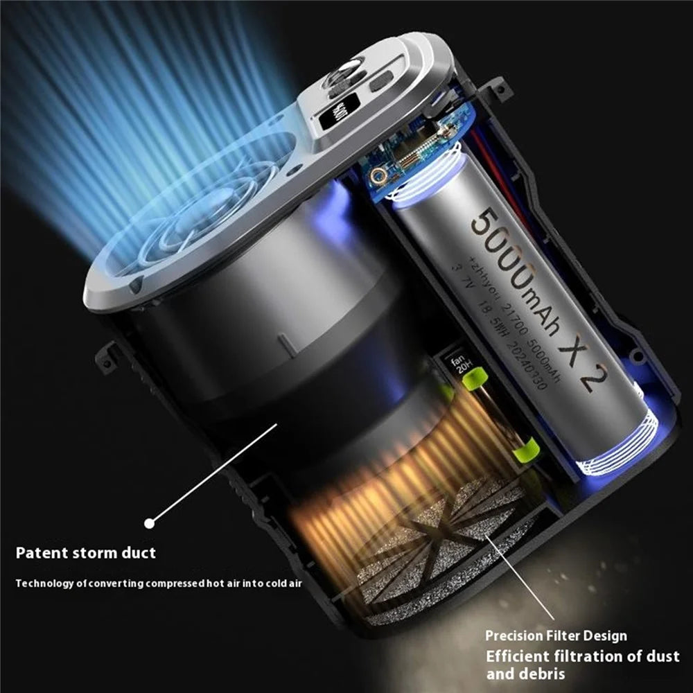 G10 Portable Waist Fan 5-Speed Settings Rechargeable Mini Clip-On Cooling Fan Power Bank with LED Light - Black  /  Silver - 4