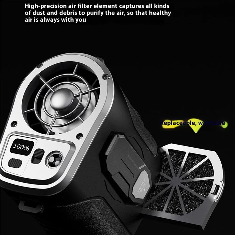 G10 Portable Waist Fan 5-Speed Settings Rechargeable Mini Clip-On Cooling Fan Power Bank with LED Light - Black  /  Silver - 7