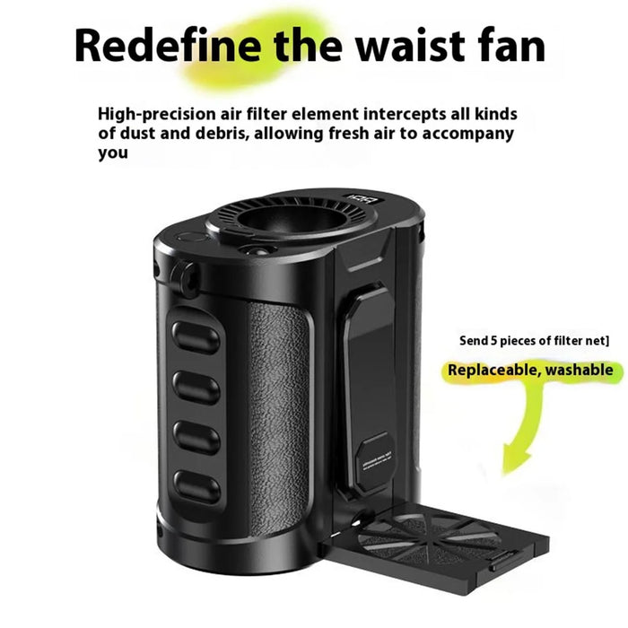 G20 Portable Waist Fan Rechargeable 5 Speed Adjustable LED Flashlight Power Bank Belt Fans for Hiking, Riding - 2
