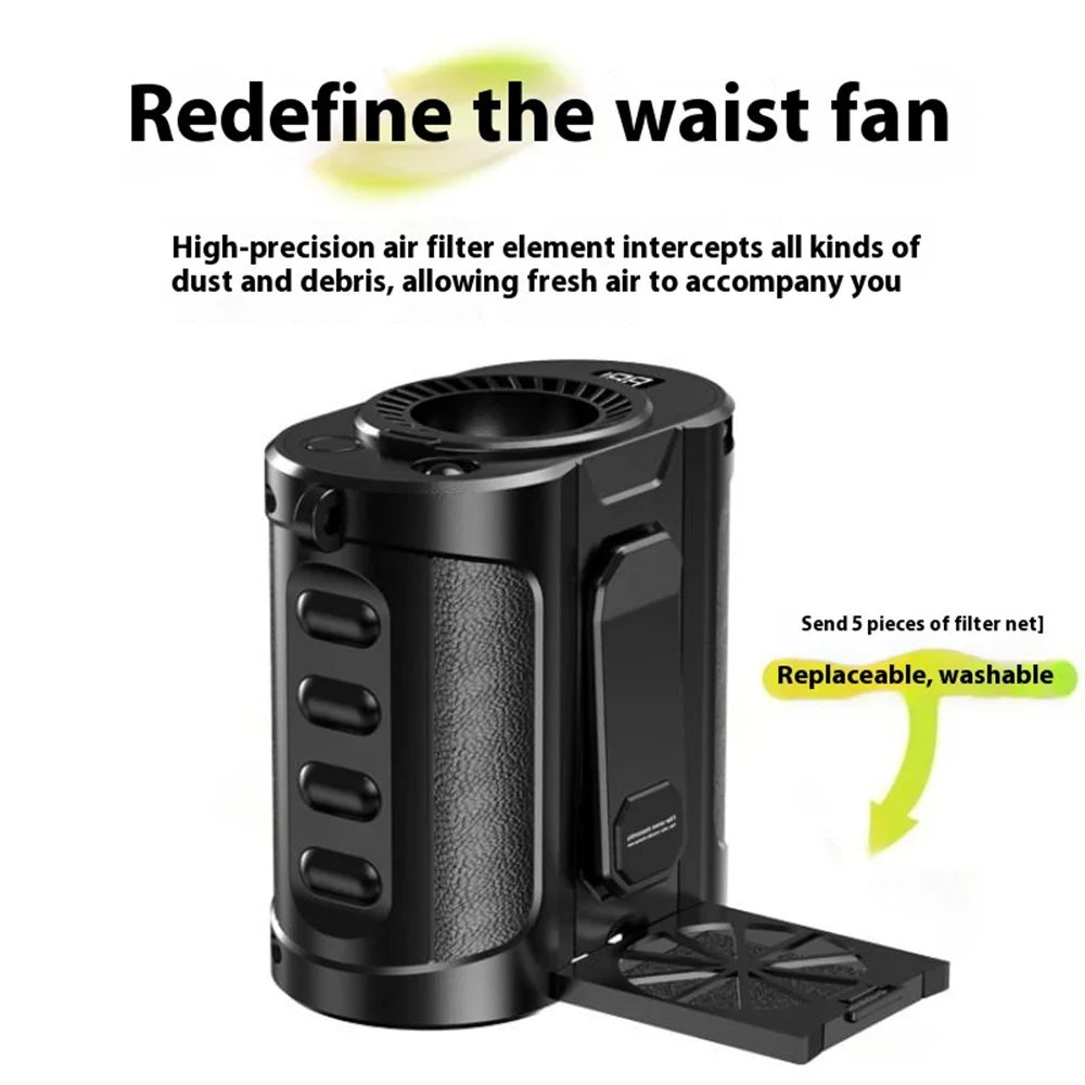 G30 Portable Waist Fan with Stand 5 Speed 8000mAh Rechargeable Belt Fan with Power Bank and LED Light - 3