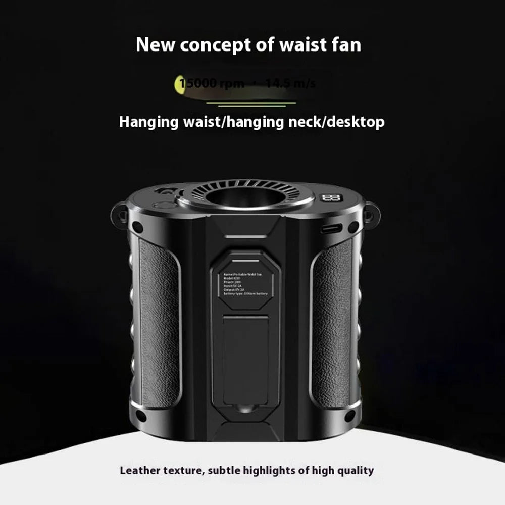 G30 Portable Waist Fan with Stand 5 Speed 8000mAh Rechargeable Belt Fan with Power Bank and LED Light - 5