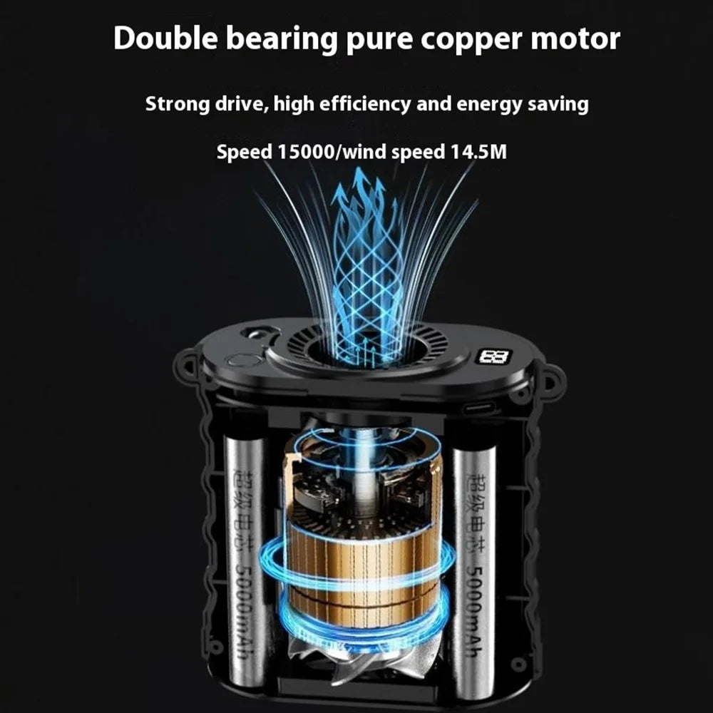 G30 Portable Waist Fan with Stand 5 Speed 8000mAh Rechargeable Belt Fan with Power Bank and LED Light - 6