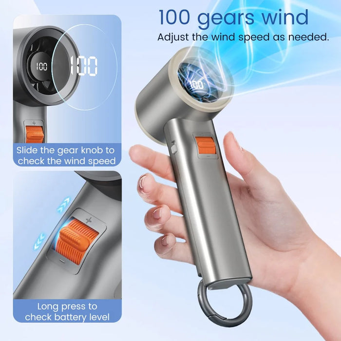 WT-F89 Handheld Mini Fan Rechargeable 13000RPM 100 Speed Adjustable Turbo Fan with Digital Display - 7