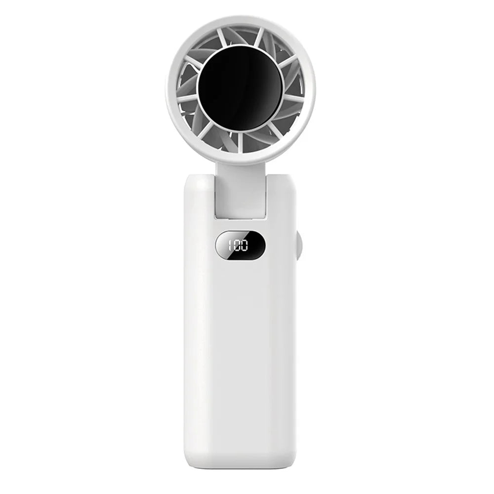 WT22 Portable Mini Fan Rechargeable Turbo Fan 5 Gear Foldable Handheld Cooling Fan with Digital Display - White - 1