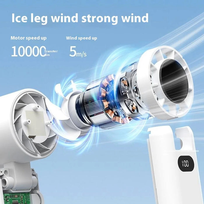 WT22 Portable Mini Fan Rechargeable Turbo Fan 5 Gear Foldable Handheld Cooling Fan with Digital Display - White - 5