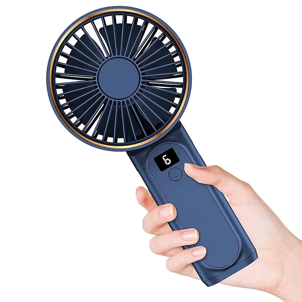 M12 Summer Cooling Handheld Fan USB Rechargeable Mini Foldable Desktop Fan with Neck Strap - Blue - 2