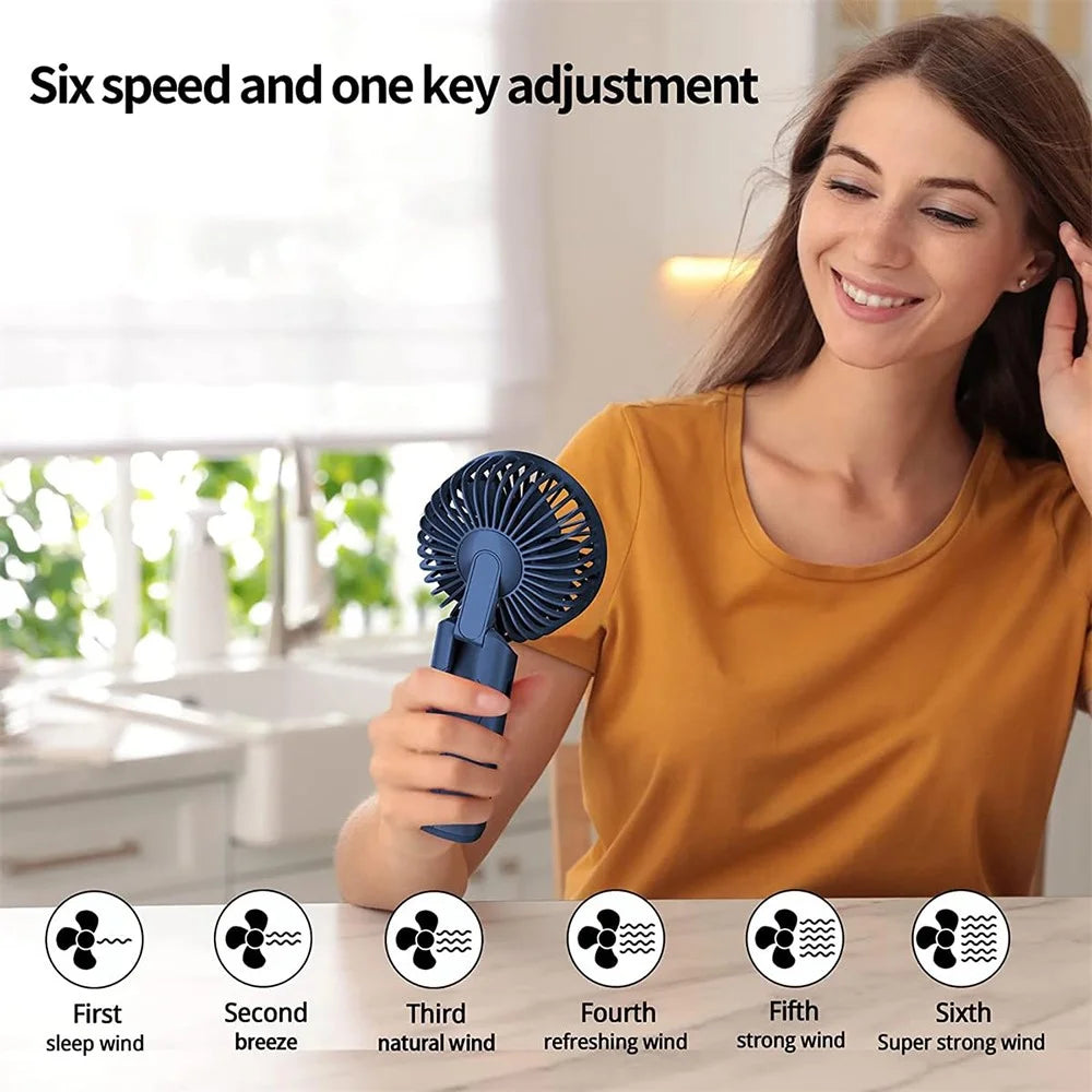 M12 Summer Cooling Handheld Fan USB Rechargeable Mini Foldable Desktop Fan with Neck Strap - Blue - 3