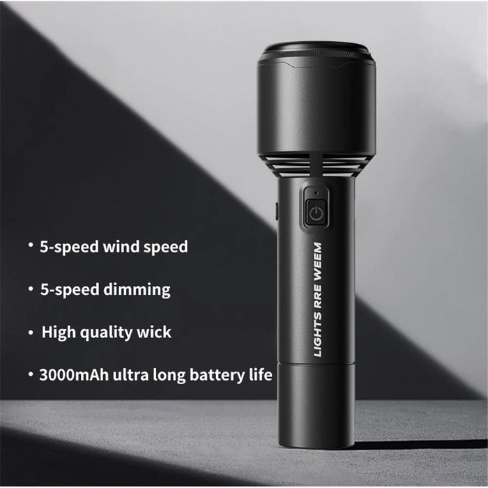 Portable Handheld Fan with Flashlight USB Rechargeable 5-Speed Wind Cooling Fan - Black - 2