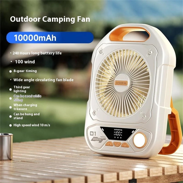 S9 Outdoor Portable Fan High Power 10000mAh Battery Bank 100 Speed Settings Camping / Dorm Use Rechargeable USB-C - Beige - 2