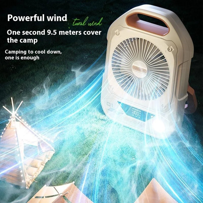 S9 Outdoor Portable Fan High Power 10000mAh Battery Bank 100 Speed Settings Camping / Dorm Use Rechargeable USB-C - Beige - 3